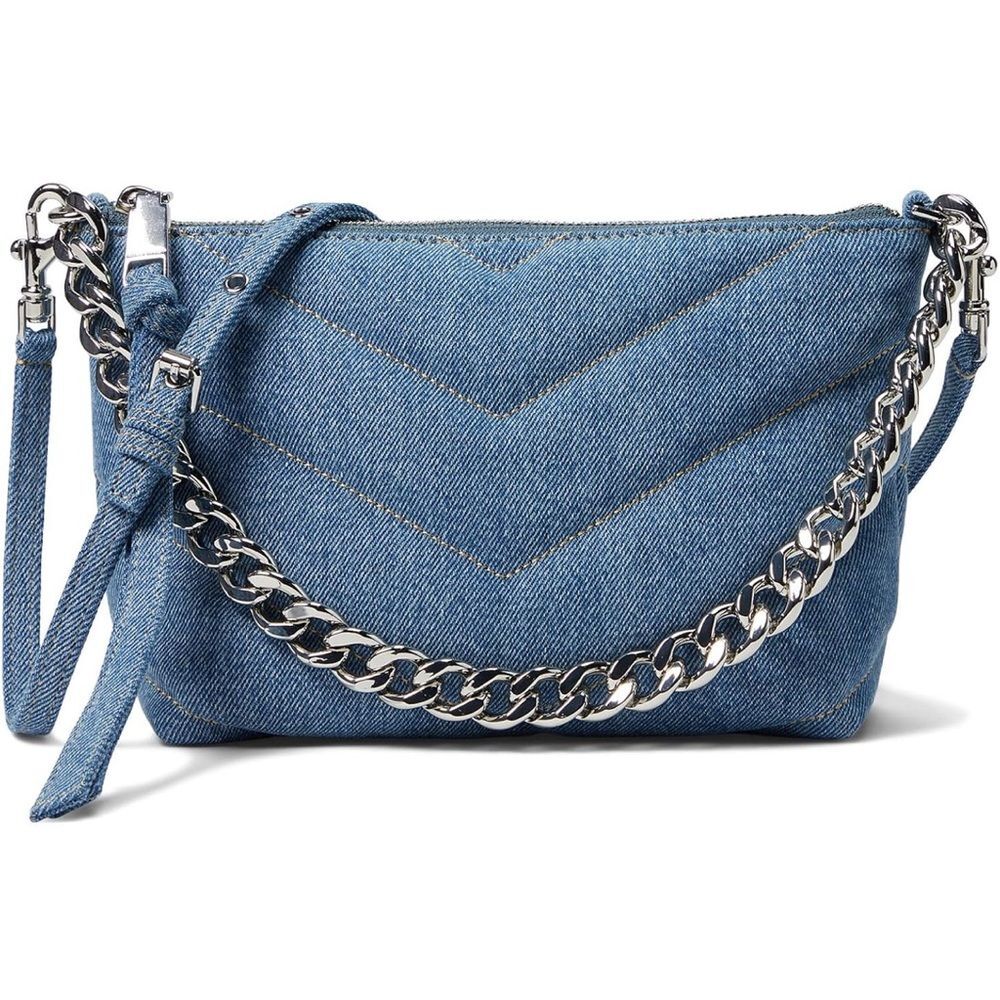 New Rebecca Minkoff Edie Crossbody Quilted Denim heavy chain strap shoulder bag